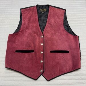 VTG Scully Womens Burgundy Red Suede Leather Western Vest Braided Trim  XL